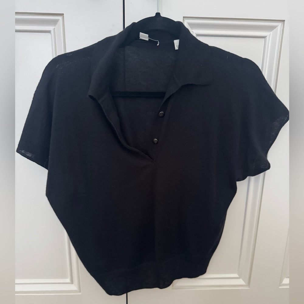 Vince Black Polo-Style Short Sleeve Women’s Top
